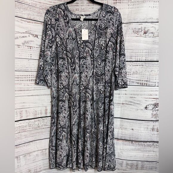 EST . 1946 Dress Womens Plus 14/16 Spring Filing V Neck jersey paisley pleated - Picture 1 of 11